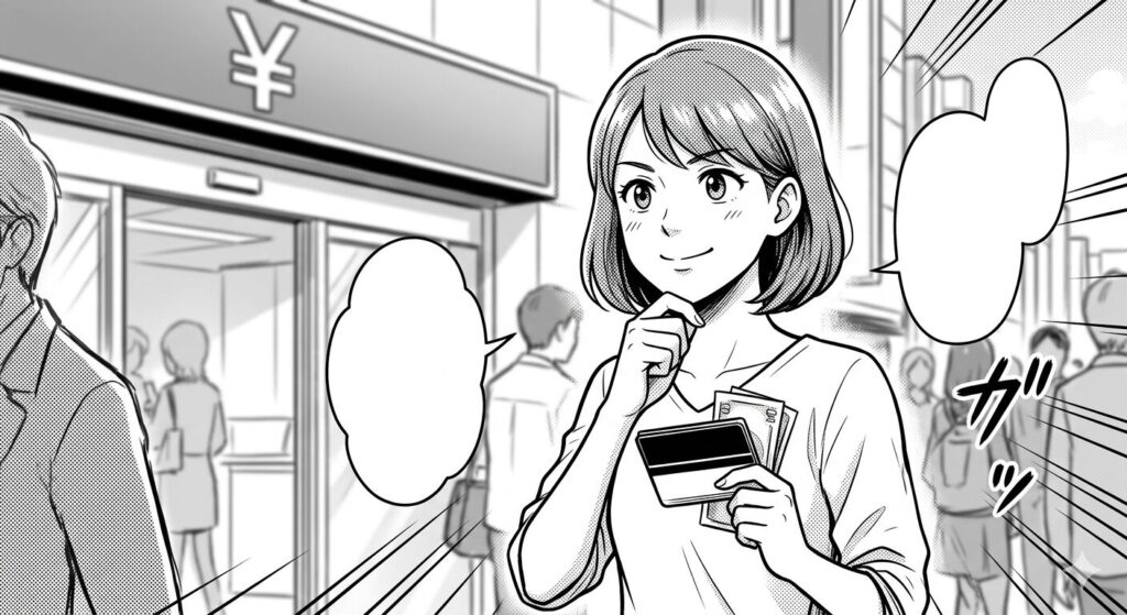 銀行に行く女性