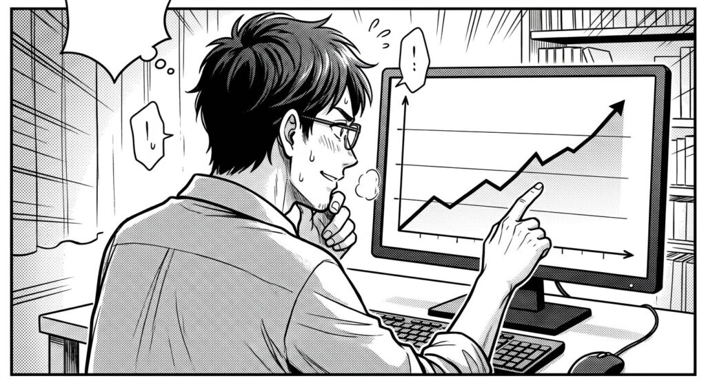 右肩上がりのチャートを見る人