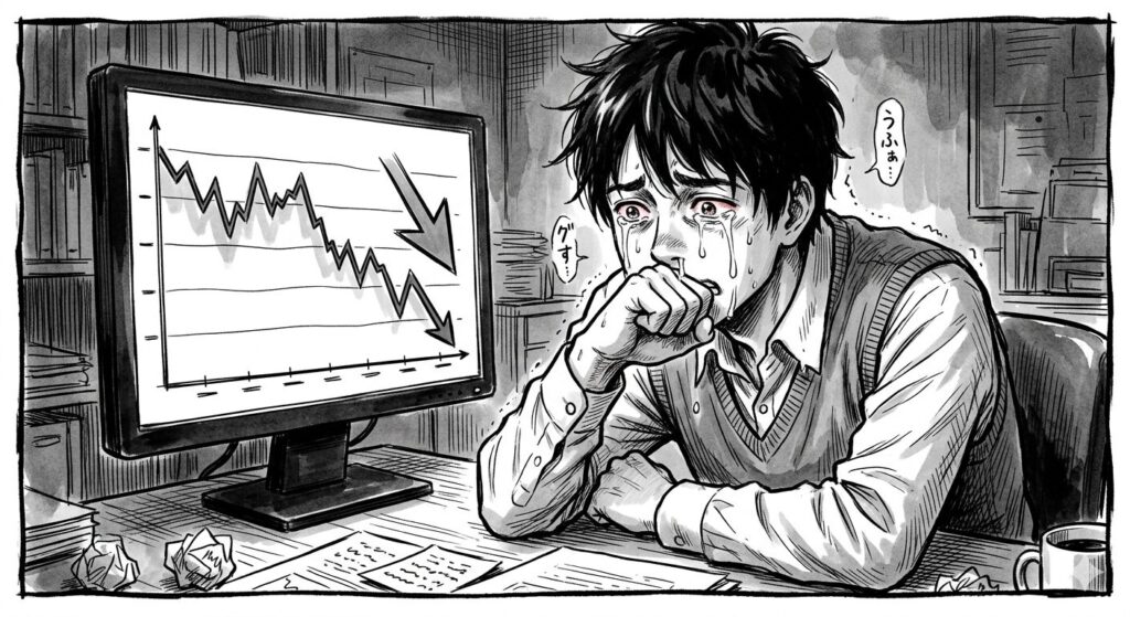 株価が下がって泣いている人