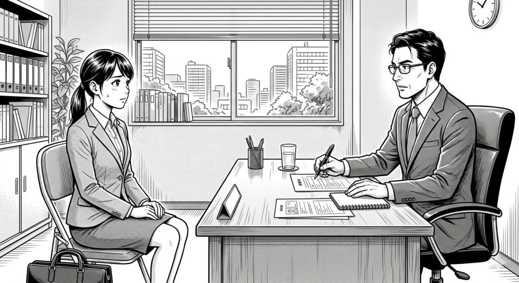 女性を面接する男性