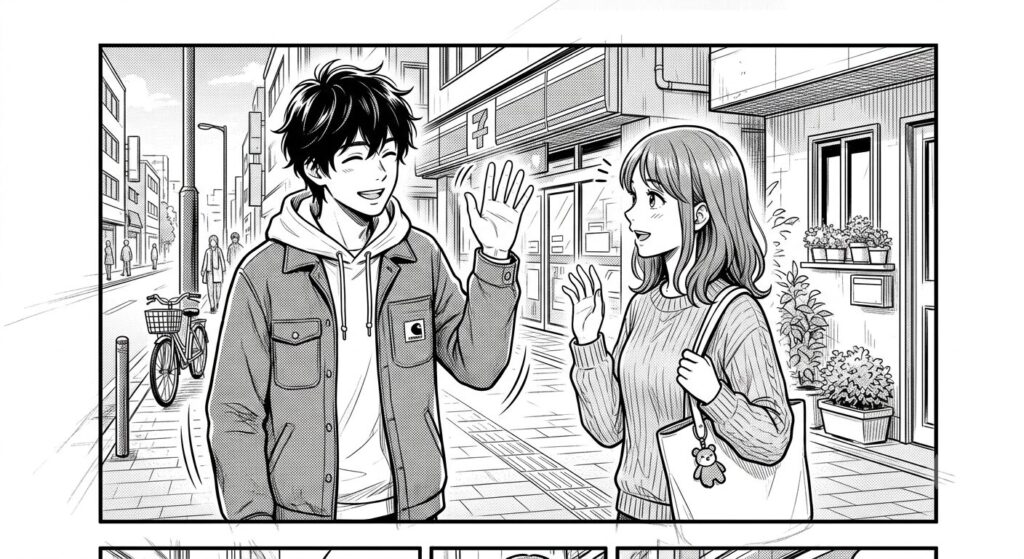 女性に挨拶する男性