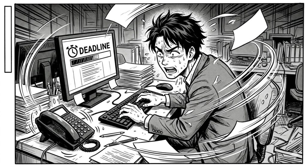 仕事が忙しくて焦っている男性