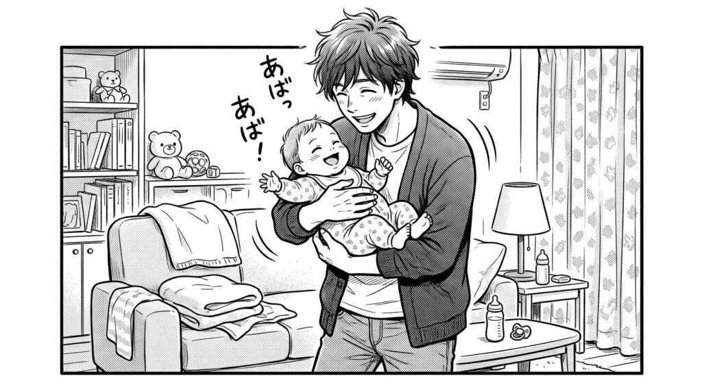 赤ちゃんをあやす男性